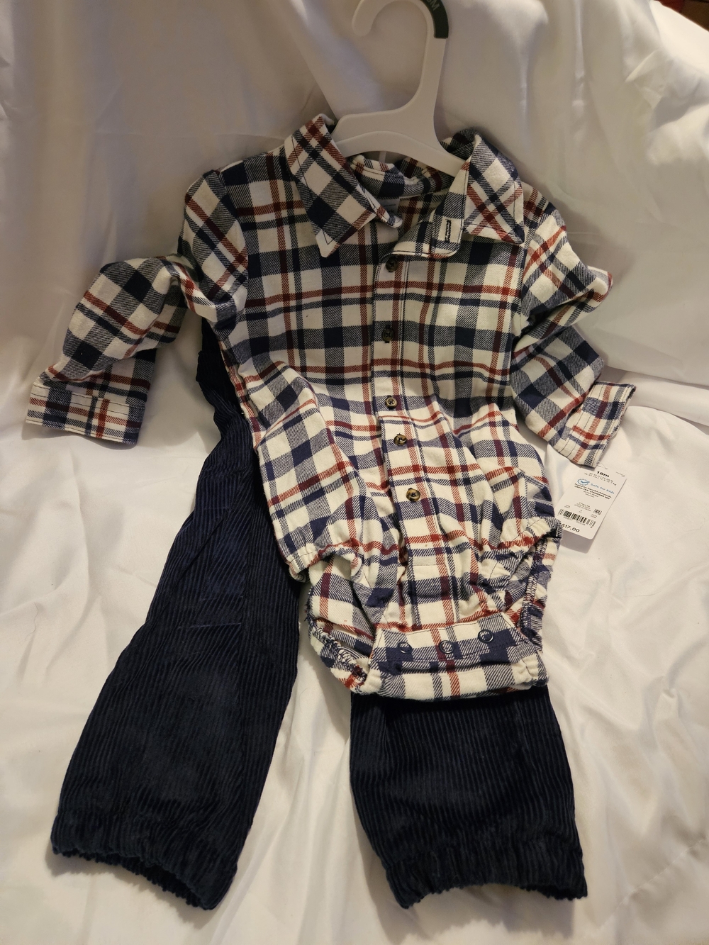 Carter's Navy, Red & Cream Plaid Button-Up Bodysuit with Navy Pants